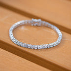Classic Cubic Zirconia Silver Tennis Bracelet with Box Clasp