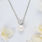 Freshwater Pearl and CZ Heart Pendant Necklace