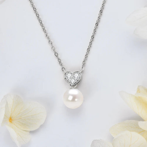 Dainty Heart Pendant Necklace with Pearl and CZ