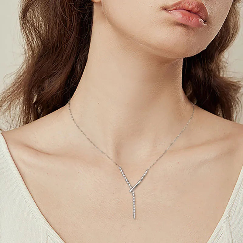 Y-shaped Lariat Necklace with Crystal Line