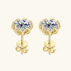 Floral Cage Stud Earrings with Brilliant Clear Gemstone
