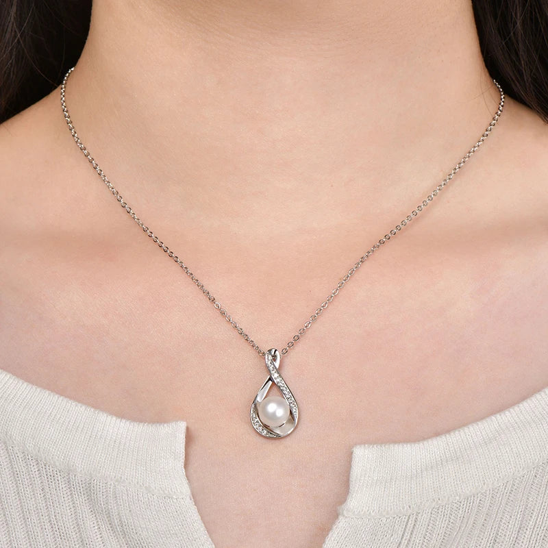 Freshwater Pearl And Moissanite Infinity Necklace