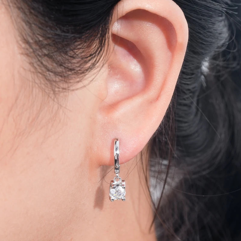 Dainty Moissanite Drop Hoop Earrings
