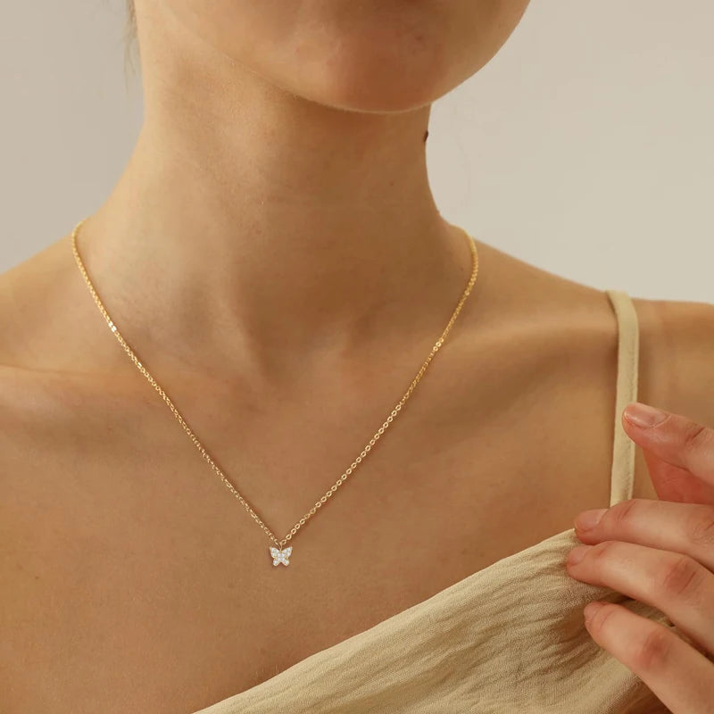 Butterfly Pendant Moissanite Dainty Chain Necklace