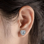 Moissanite Heart Halo Stud Earrings in Silver