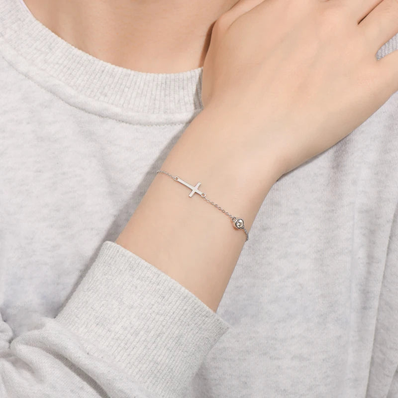 Dainty Cross CZ Adjustable Bracelet for Women