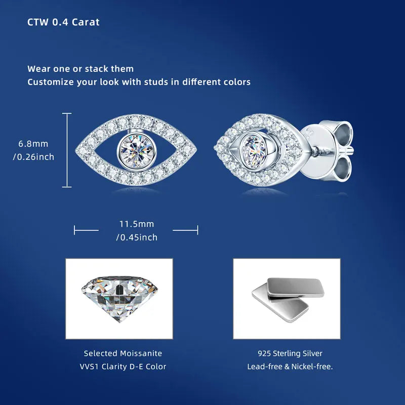 Dainty Moissanite Eye Stud Earrings