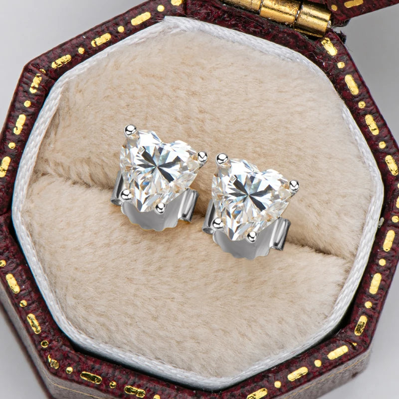 Brilliant Heart Moissanite Four Claw Stud Earrings