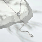 Silver Y-Lariat Necklace with Bezel Moissanite Stones