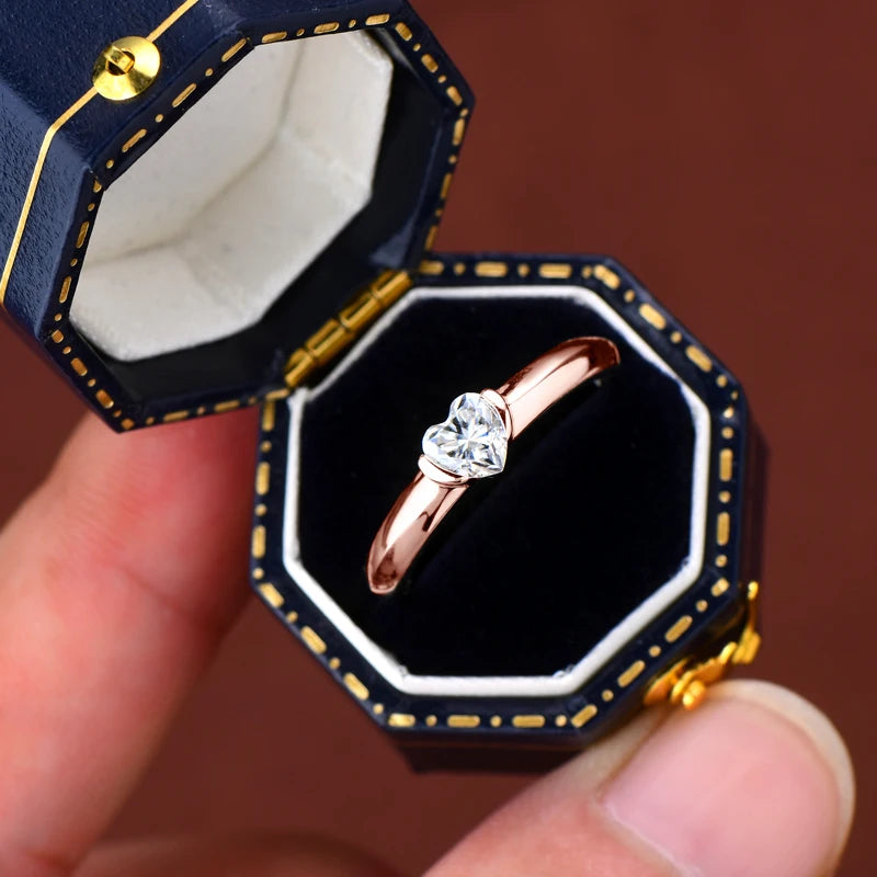 Dainty Heart Solitaire Ring in Silver or Rose Gold