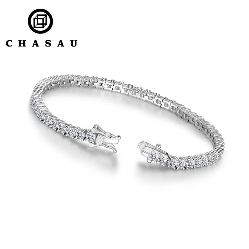 Classic Cubic Zirconia Silver Tennis Bracelet with Box Clasp