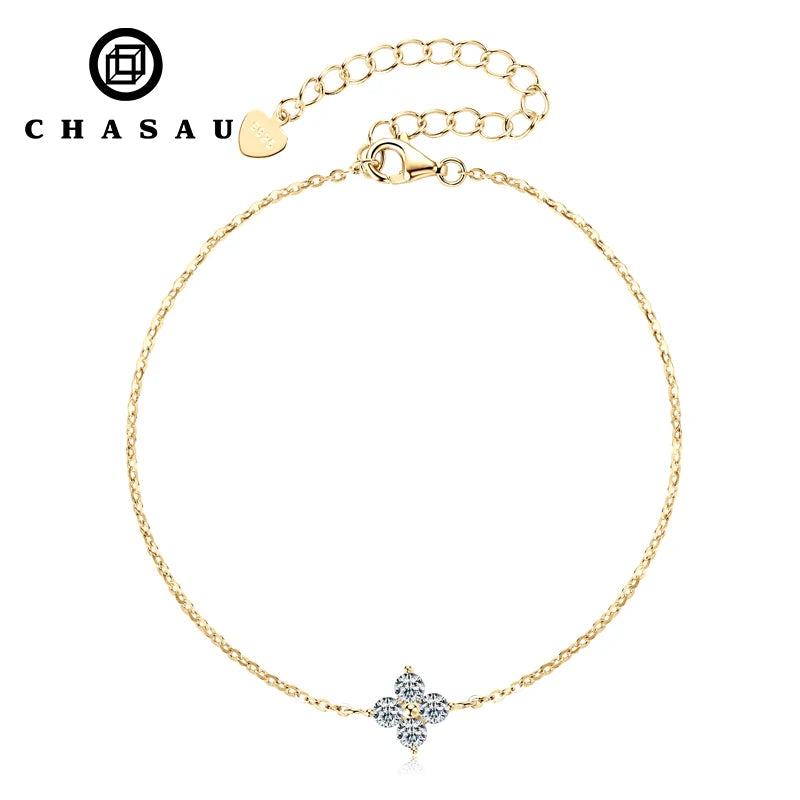 Dainty Clover Cubic Zirconia Adjustable Chain Bracelet