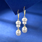 14k Gold Plated 925 Silver Pearl Dangle Drop Earrings