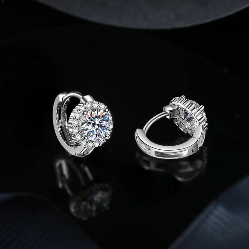 Solitaire Moissanite Hoop Earrings in 925 Silver