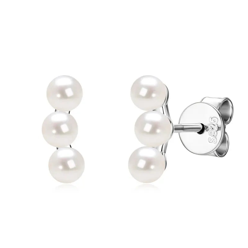 Freshwater Pearl Triple Bar Stud Earrings
