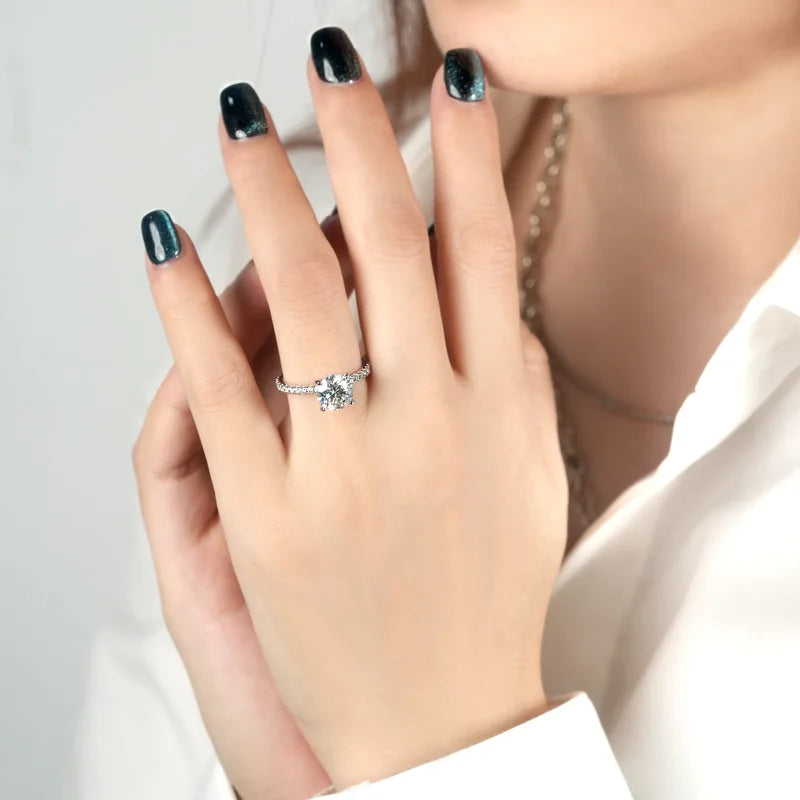 Round Moissanite Hidden Halo Pavé Ring