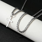 Men's Layered Cuban Rope Chain Cross Necklace