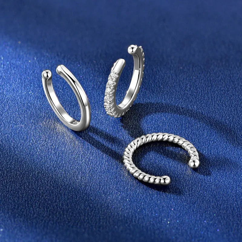Three-Piece Moissanite Half Hoop Ear Cuff Set