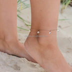 Dainty Silver Anklet with 5mm Pearl Drops
