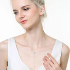 Silver Y-Lariat Necklace with Bezel Moissanite Stones