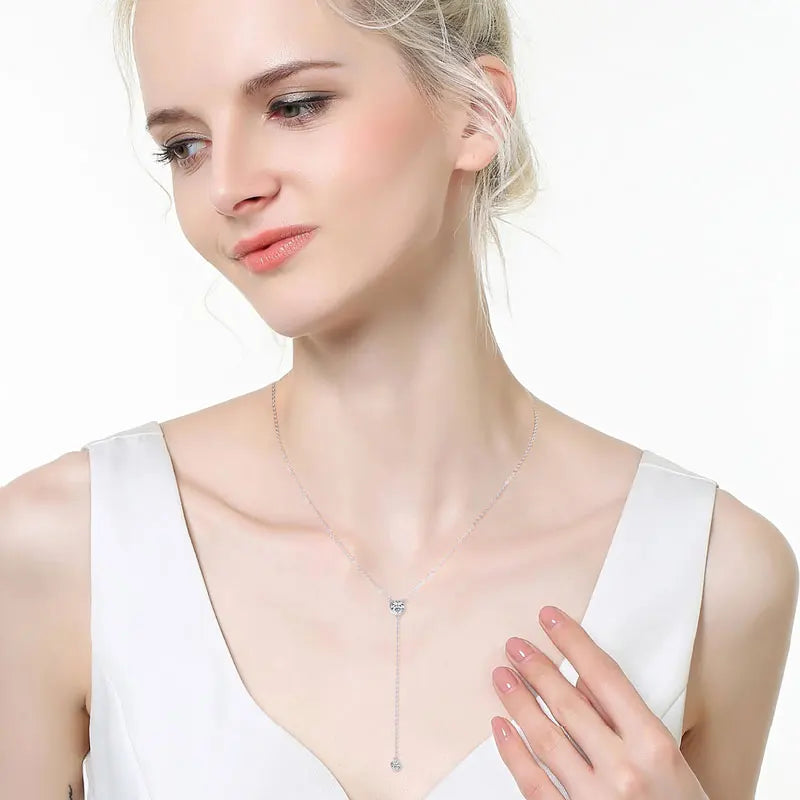 Silver Y-Lariat Necklace with Bezel Moissanite Stones