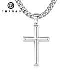 Men's Minimalist Polished Silver Cross Pendant Necklace