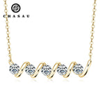 Wave Design Five Stone Gold Silver Pendant Necklace