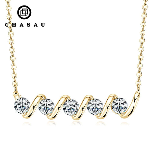 Wave Design Five Stone Gold Silver Pendant Necklace