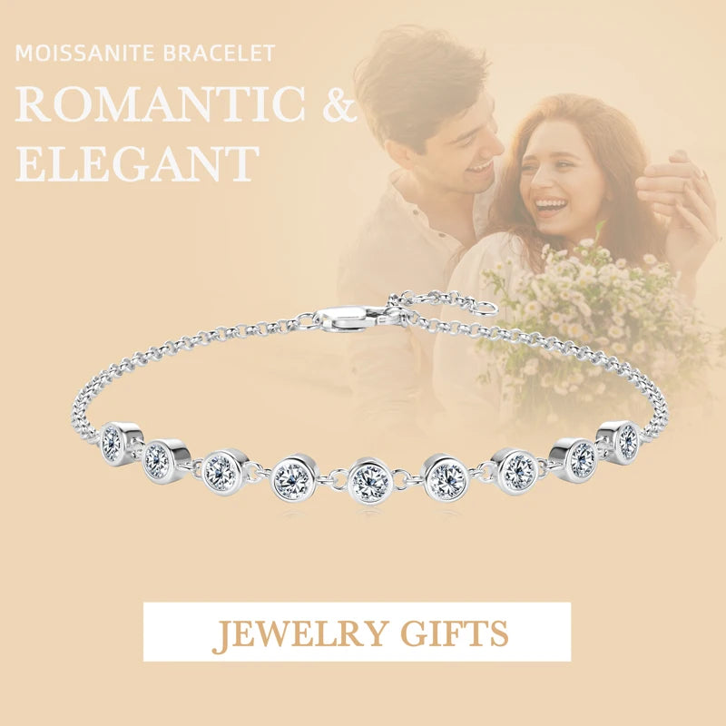 Silver Bezel Set Moissanite Charm Bracelet