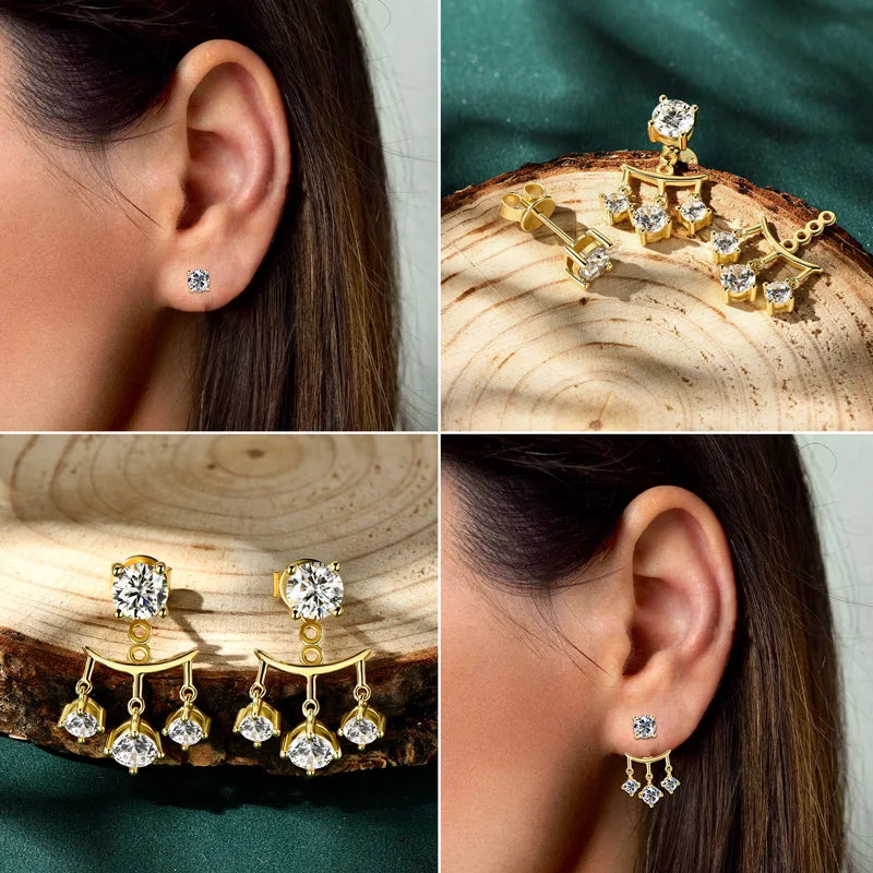 Convertible Moissanite & Cubic Zirconia Dangle Stud Earrings