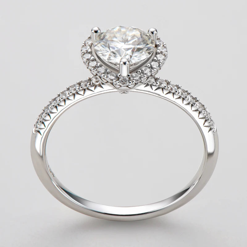 Moissanite Heart Halo Ring in Sterling Silver