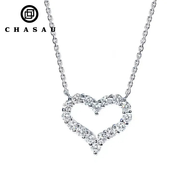 Dainty Moissanite Heart Outline Sterling Silver Necklace