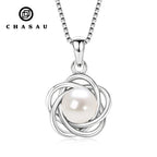 Intertwined Loop Flower Pearl Pendant Necklace