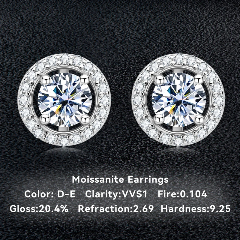 Round Moissanite Halo Stud Earrings