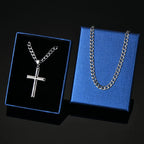 Men's Minimalist Polished Silver Cross Pendant Necklace