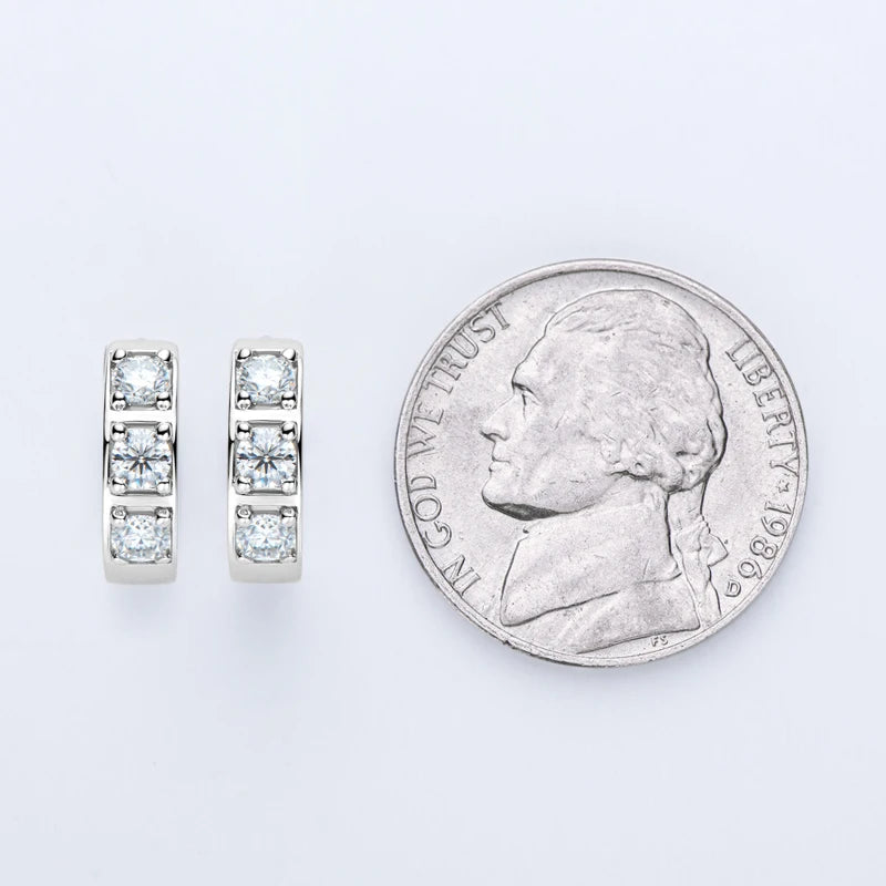 Moissanite Three Stone Huggie Hoop Earrings