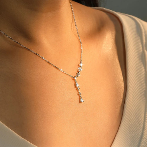 Asymmetrical Moissanite Wave Pendant Necklace