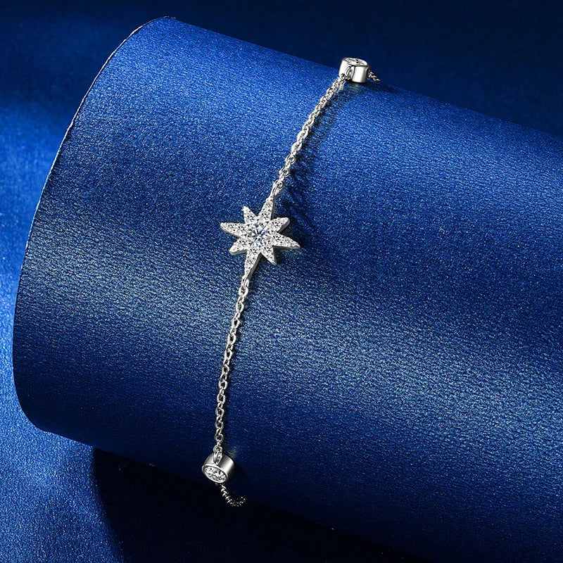Moissanite Eight-Pointed Star Bracelet in 14K Gold Plated