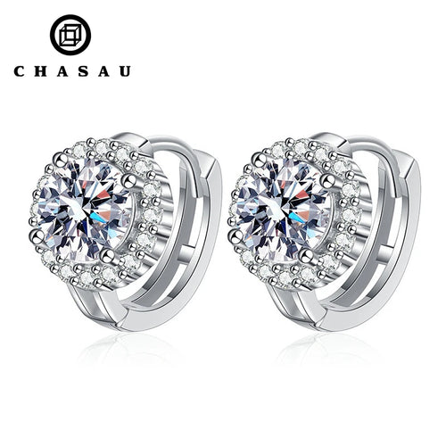Solitaire Moissanite Hoop Earrings in 925 Silver