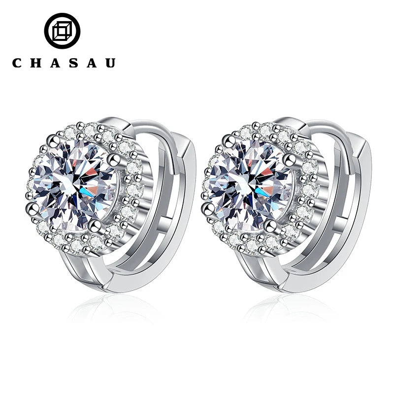 Halo Hoop Earrings with Prong-Set Round Clear Stones