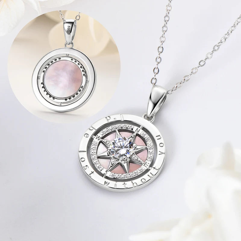 Mother of Pearl Compass CZ Inlay Necklace
