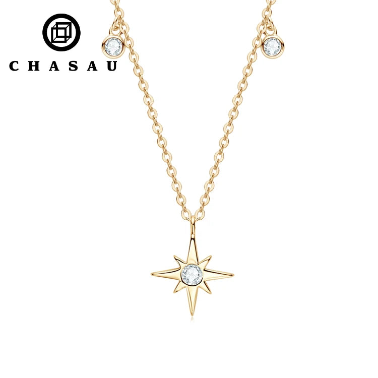 Starburst Charm Pendant Dainty Chain Necklace with Gemstones