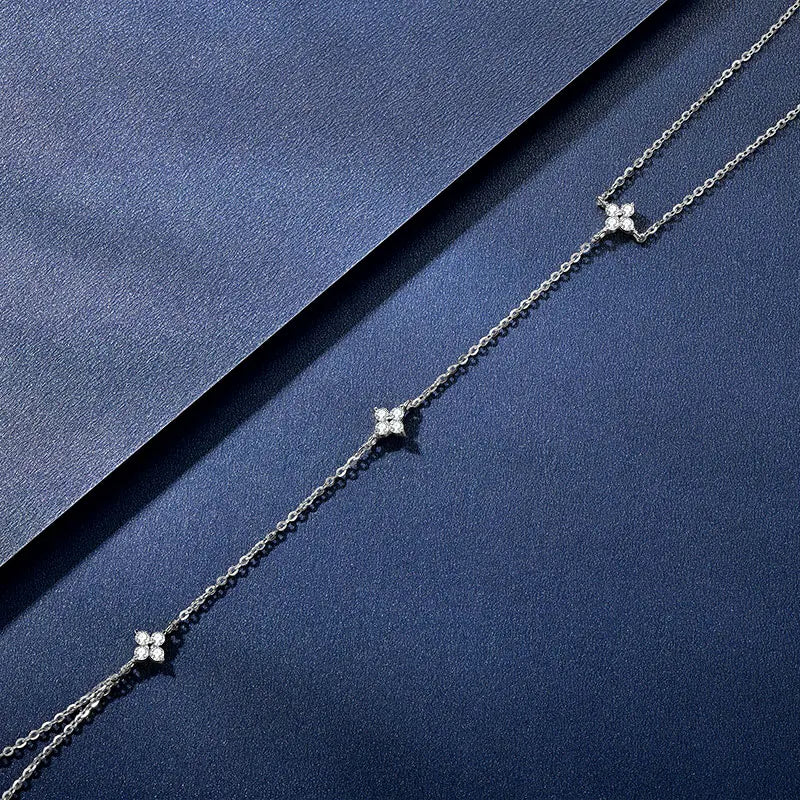 Pave Moissanite Double Sided Clover Bracelet
