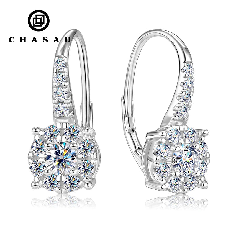 Pave Moissanite Halo Drop Earrings