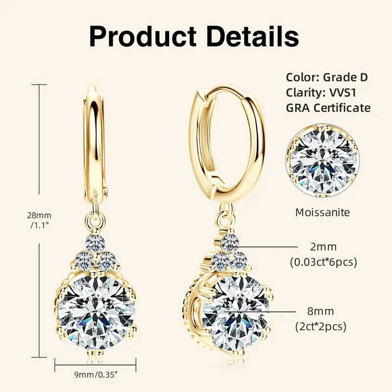 Classic Gold Dangle Moissanite Drop Hoop Earrings