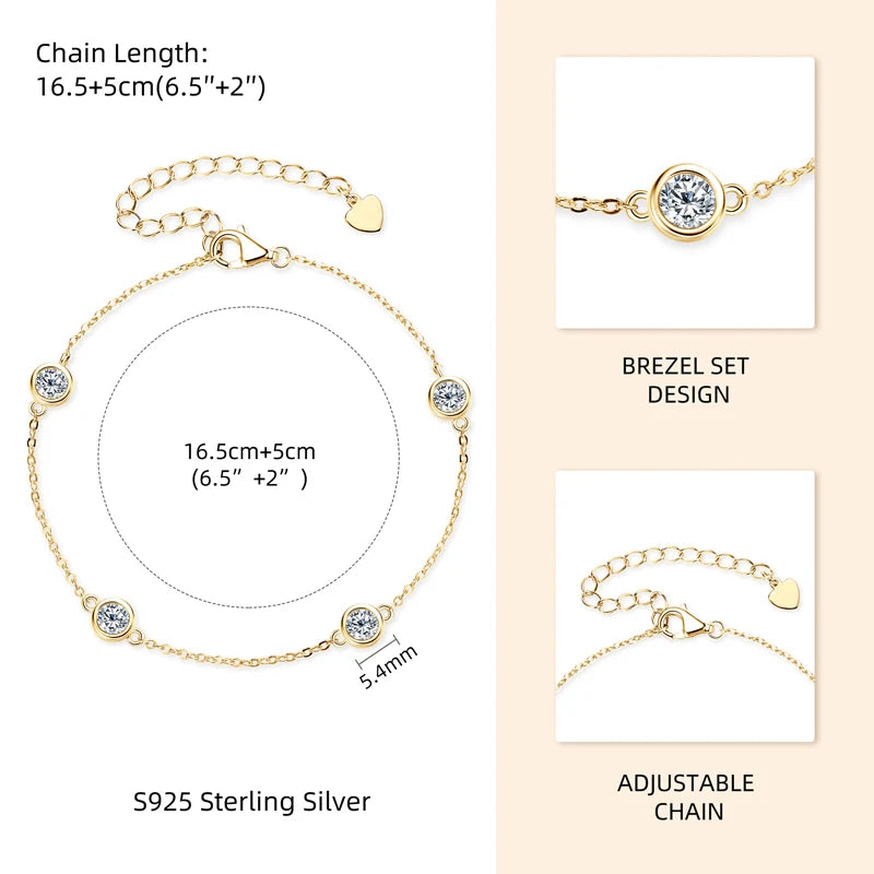 Dainty Bezel Set Stone Adjustable Chain Bracelet