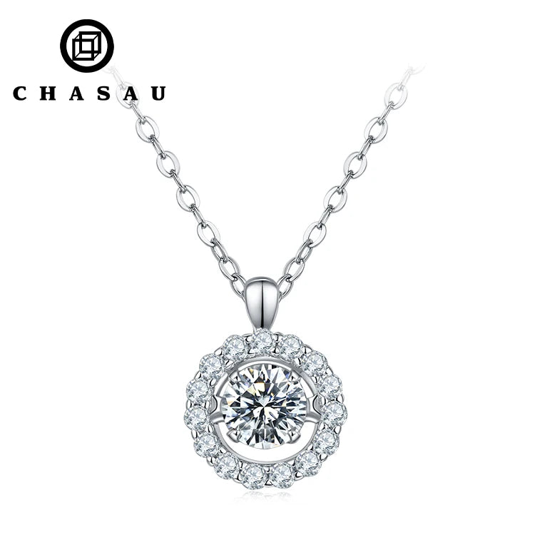Halo Round Cubic Zirconia Silver Pendant Necklace