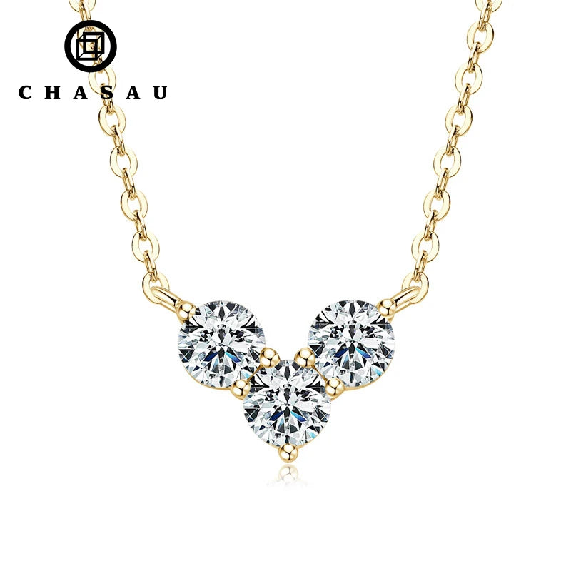 Three Stone V-Shape Pendant Chain Necklace