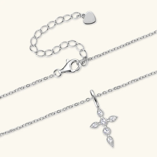 Dainty Moissanite Cross Necklace in Sterling Silver