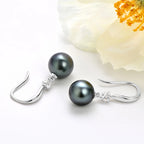 Tahitian Black Pearl Hook Earrings with Zirconia